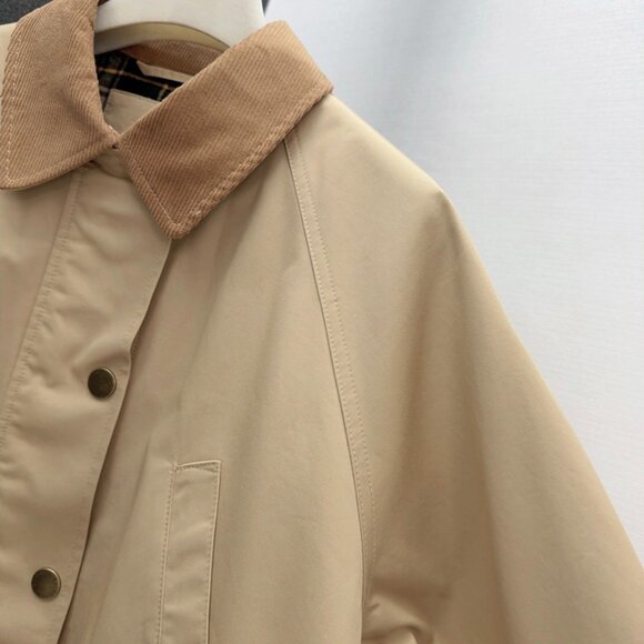 Ralph Lauren Corduroy Collar Trim Tan Trench Coat - Picture 4 of 9